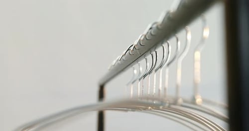 Silver Hangers on a Rack Close Up