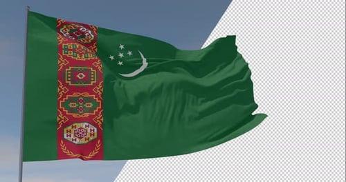 Waving Turkmenistan National Flag with Alpha Channel