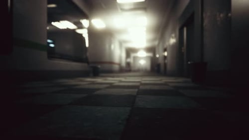 Empty Dark Hospital Laboratory Corridor