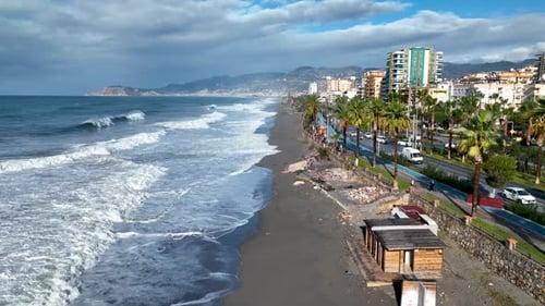 Dramatic Sea Texture Filmed on a Drone in the Sunrise