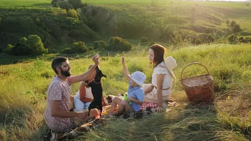 Family Enjoying Picnic in Summer Countryside