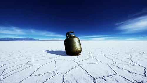 Old Rusted Danger Gas Container on Salt Lake