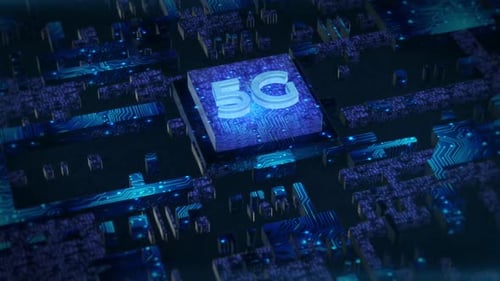 Futuristic 5G Microchip on Digital Circuit Board