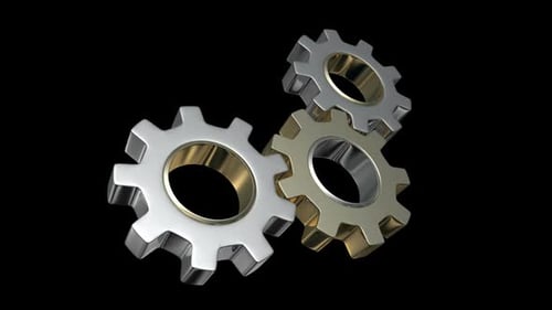 Three Rotating Metallic Gears Loop with Alpha Channel