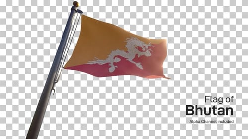 Drapeau du Bhoutan sur un mât avec canal Alpha