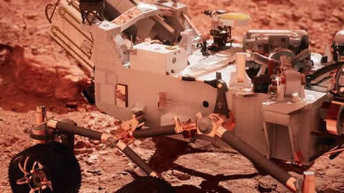 3D Animated Mars Rover Explores Red Planet Surface