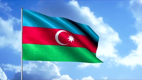 Realistic Azerbaijan National Flag Waving in Blue Sky