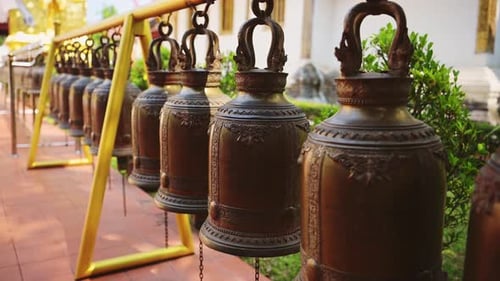 Buddhist Prayer Bells at Temple in Thailand at Wat Phra Singh, Chiang Mai, Used for Praying and Budd