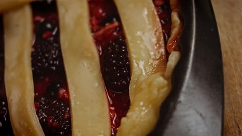 Berry Pie Being Glazed, Close Up