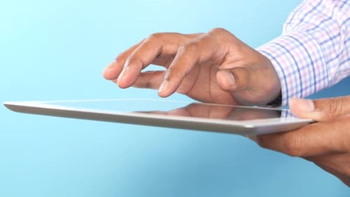 Hands Using Tablet Device, Close Up