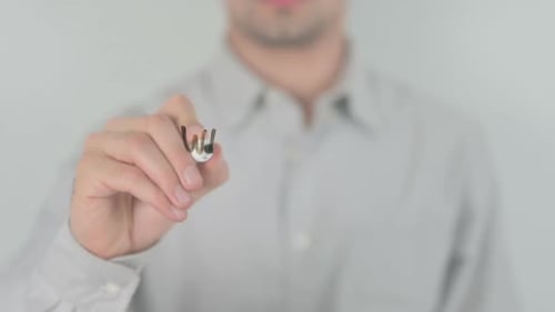 Financial Success Man Writing on Transparent Screen