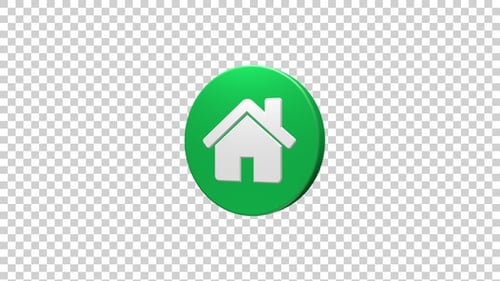 Rotating 3D Home Icon Loop with Alpha Channel