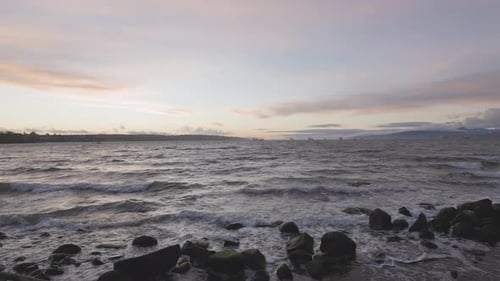 Panoramic View of Rocky Shore at Seawall in Downtown Vancouver