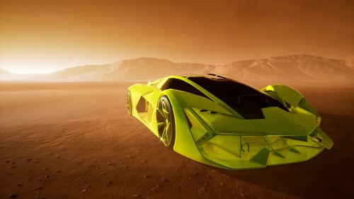 Supercar at Sunset in Desert
