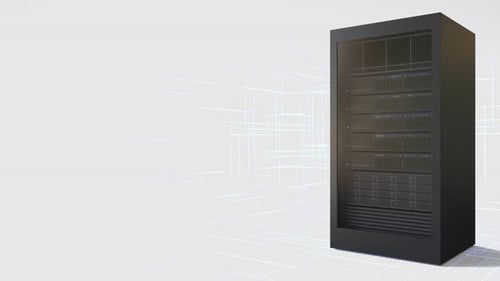 Animated 3D Server Rack with Digital Network Background