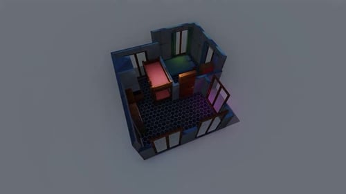 Animated 3D Apartment Interior Design Floor Plan Day-Night Cycle