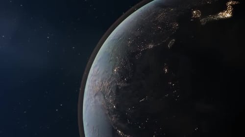 Spinning Planet Earth with Illuminated City Lights from Space