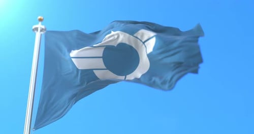 Waving Corporate Logo Flag Animation Against Blue Sky
