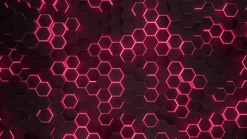 Red Neon Hexagon Grid Background Loop