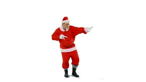 Santa Claus Dances in Red Holiday Suit