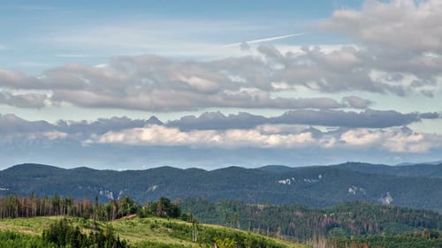 Cloudy Sky in Mountains over Forest Country Nature