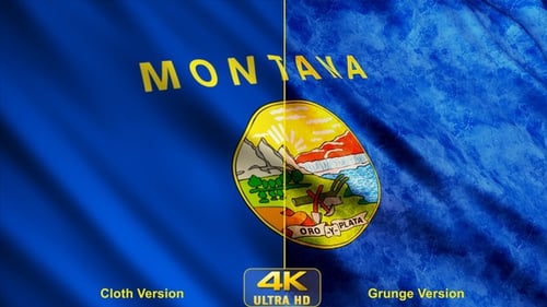 Realistic Waving Montana State Flag Clean and Grunge Versions