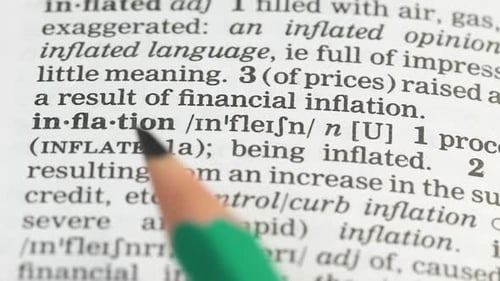 Inflation, Pencil Pointing Word in English Vocabulary, Budget Decreasing, Debt