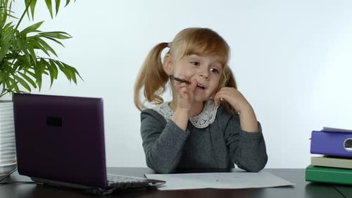 Back To School, Online Learning, Distance Lesson, Education at Home, Technology for Schoolgirl Child