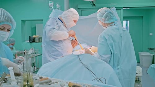 Surgeons Performing a Delicate Operation in Hospital