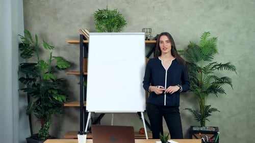 Woman Giving Business Presentation at Whiteboard