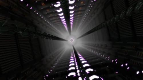 Futuristic Cyber Tunnel Journey with Purple Neon Lights