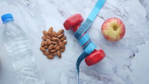 Health and Fitness Items Still Life Overhead Shot