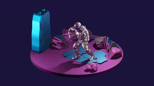 Futuristic Astronaut Walking on Breaking Ground in Space Scene