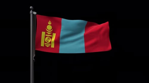 Waving Mongolia Flag Animation on Black Background