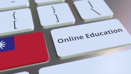 Online Education Button Press on Keyboard with Taiwan Flag