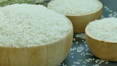 Rice in Wooden Bowls, Close Up Footage