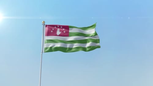 Realistic Abkhazia Flag Waving in Blue Sky Animation