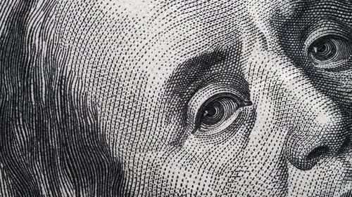 Extreme Close-Up of Benjamin Franklin on Dollar Bill