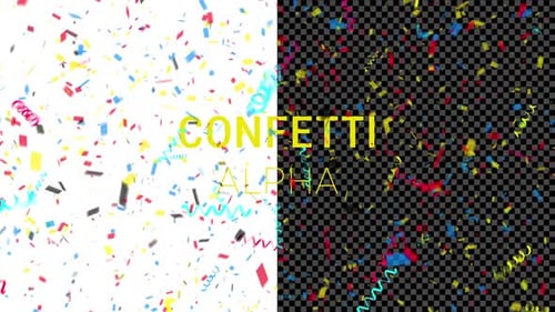 Colorful Confetti and Streamers Falling with Alpha Channel