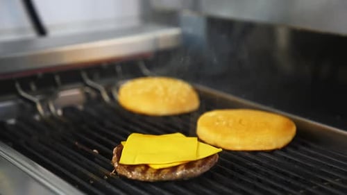 Hamburger Patty and Toasted Buns Grilling
