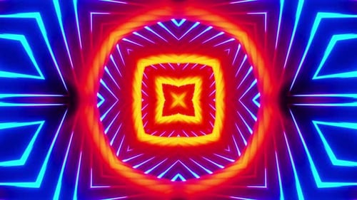 Kaléidoscope lumineux au néon. Animation en boucle