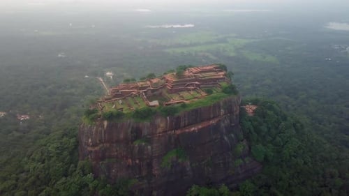 Aerial View drone 4k footage Of Sigiriya Rock Sri Lanka