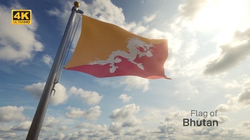 Bhutan National Flag Waving Proudly Against Sunny Sky