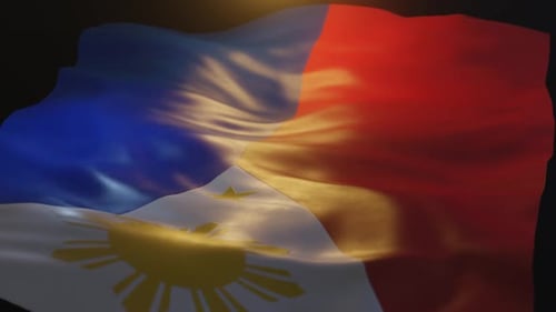 Fluid Waving Flags of Philippines and Laos Animation