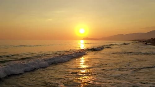 Drone View Alanya Sea Awesome Peach Sunset