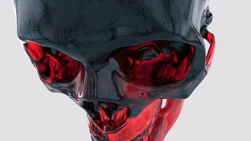 Glossy Liquid Metal Skull Rotating Animation