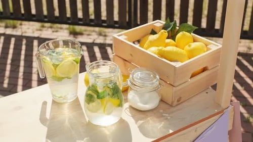 Outdoor Wooden Stand With Freshly Made Lemonade