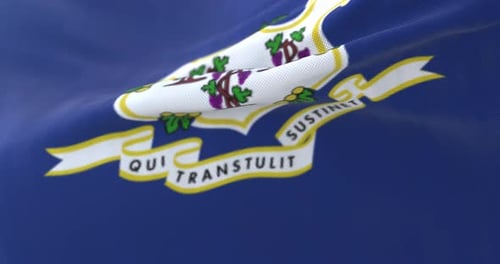 Realistic Waving Flag of Connecticut State with Official Seal