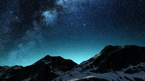 Milky Way Stars Over Snowy Mountains Night Sky