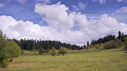 Clouds moving above the green meadow